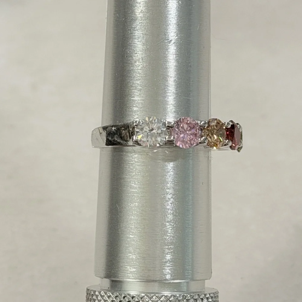 925 Sterling Silver Band Ring - Pink, Champagne, Red, Olive, White Size 9